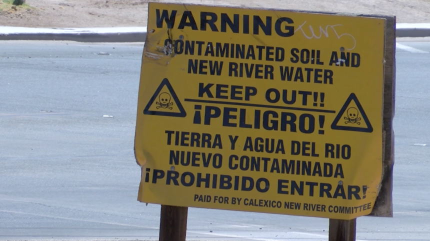 Sign posted to warn public of dangers of the New River
