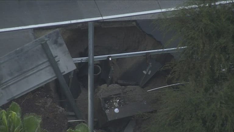 This collapsed portion of Highway 50 in Redlands caused major delays on Thanksgiving day