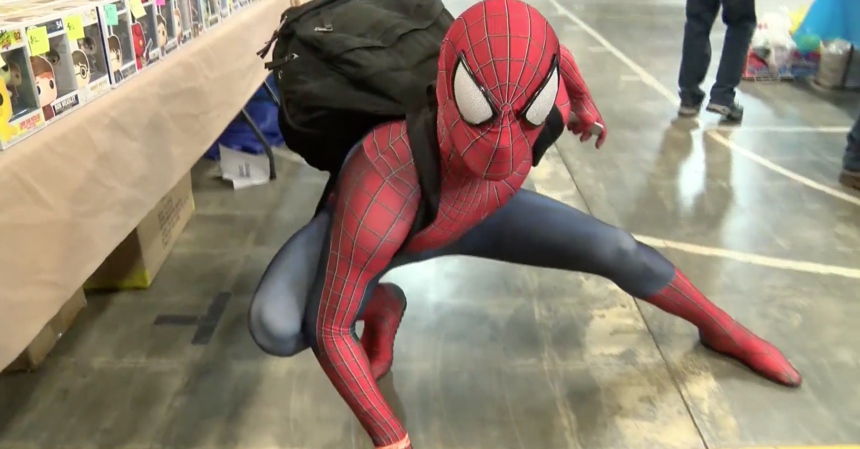 Spiderman cosplayer posing at Imperial Valley Comic-Con 2019.