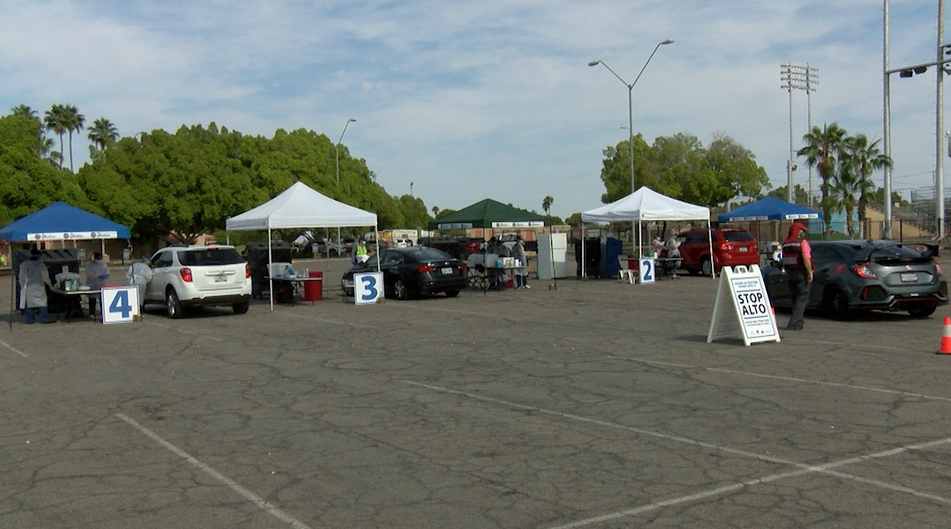 Cars pack Yuma Civic Center parking lot for COVID19 testing KYMA