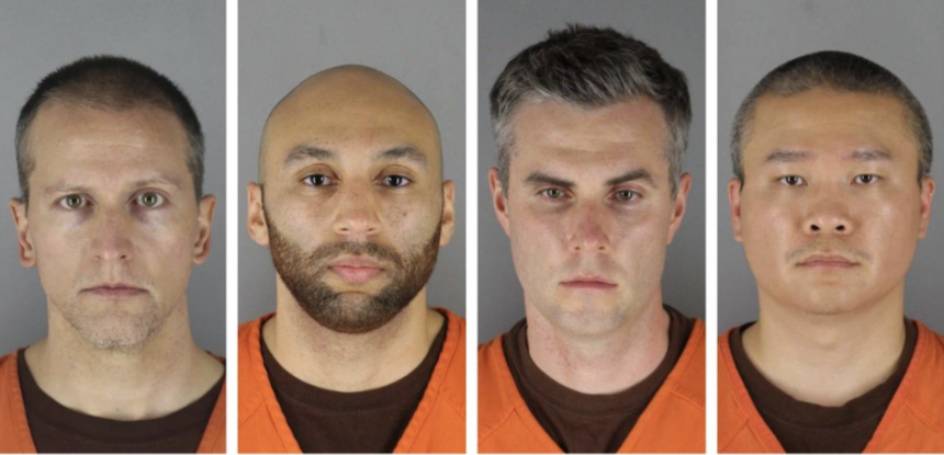 This combination of file photos provided by the Hennepin County Sheriff's Office in Minnesota on Wednesday, June 3, 2020, shows Derek Chauvin, from left, J. Alexander Kueng, Thomas Lane and Tou Thao. Prosecutors say they may revisit the issue of audio-visual coverage of the trials of four former Minneapolis police officers charged in the death of George Floyd. Chauvin is charged with second-degree murder of Floyd, a black man who died after being restrained by him and the other Minneapolis police officers on May 25. Kueng, Lane and Thao have been charged with aiding and abetting Chauvin.