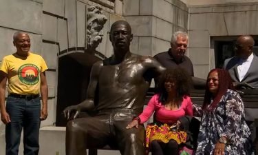A 700-pound bronze statue of George Floyd is unveiled outside Newark's City Hall