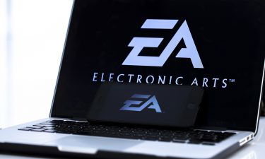 A photo shows the logo of 'Electronic Arts' video game company on a laptop screen. Hackers have broken into the systems of Electronic Arts and stolen source code used in company games