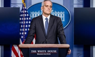 Secretary of Veterans Affairs Denis McDonough speaks at a press briefing in the Brady Press Briefing Room at the White House on March 4