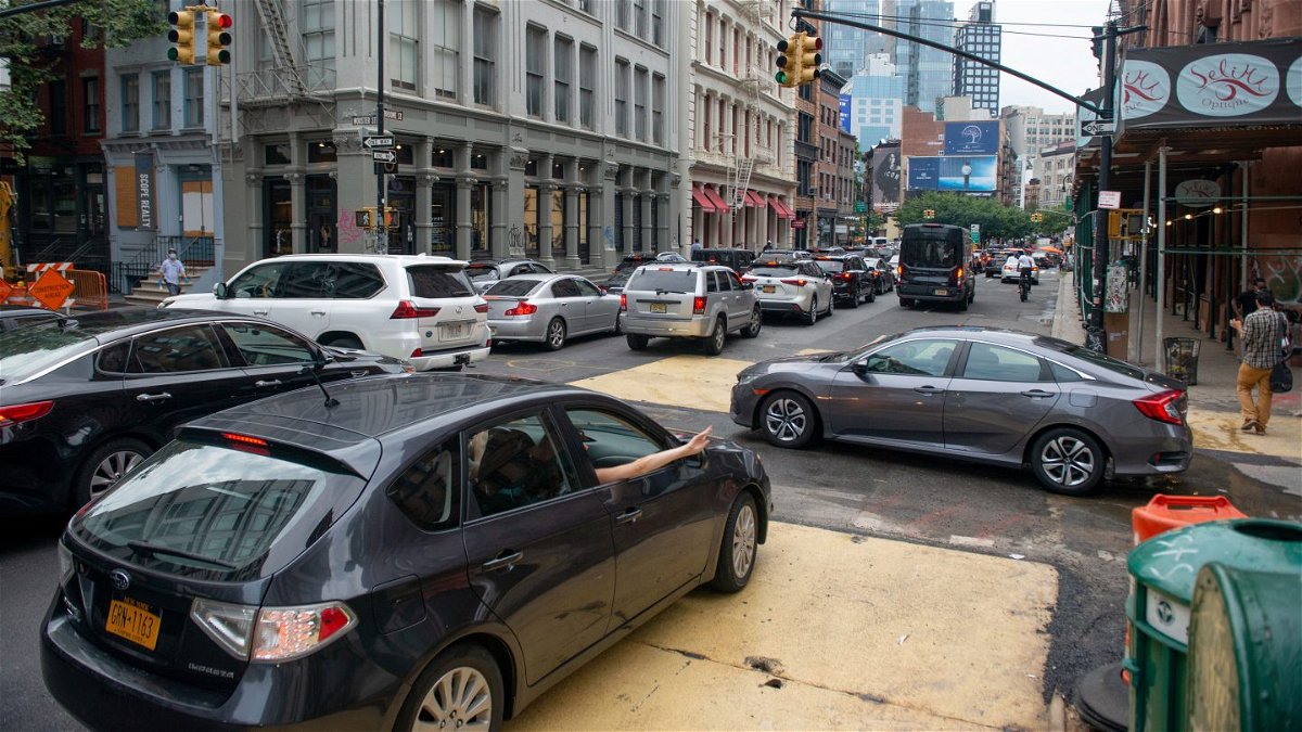 <i>Alexi Rosenfeld/Getty Images</i><br/>Cars crowd an intersection in the SoHo neighborhood of New York City on August 07