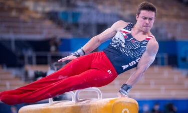 Brody Malone competes on pommel horse