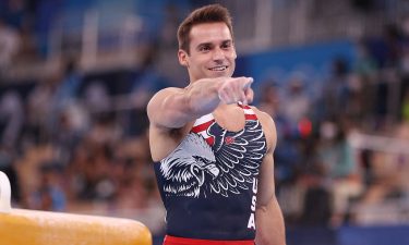 Sam Mikulak reacts in Tokyo