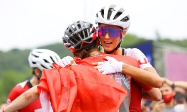 Jolanda Neff of Team Switzerland celebrates winning the gold medal