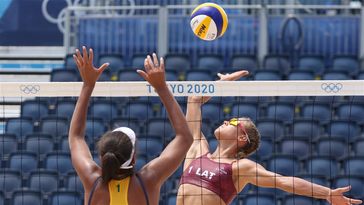 Latvia upsets Brazil in beach volleyball