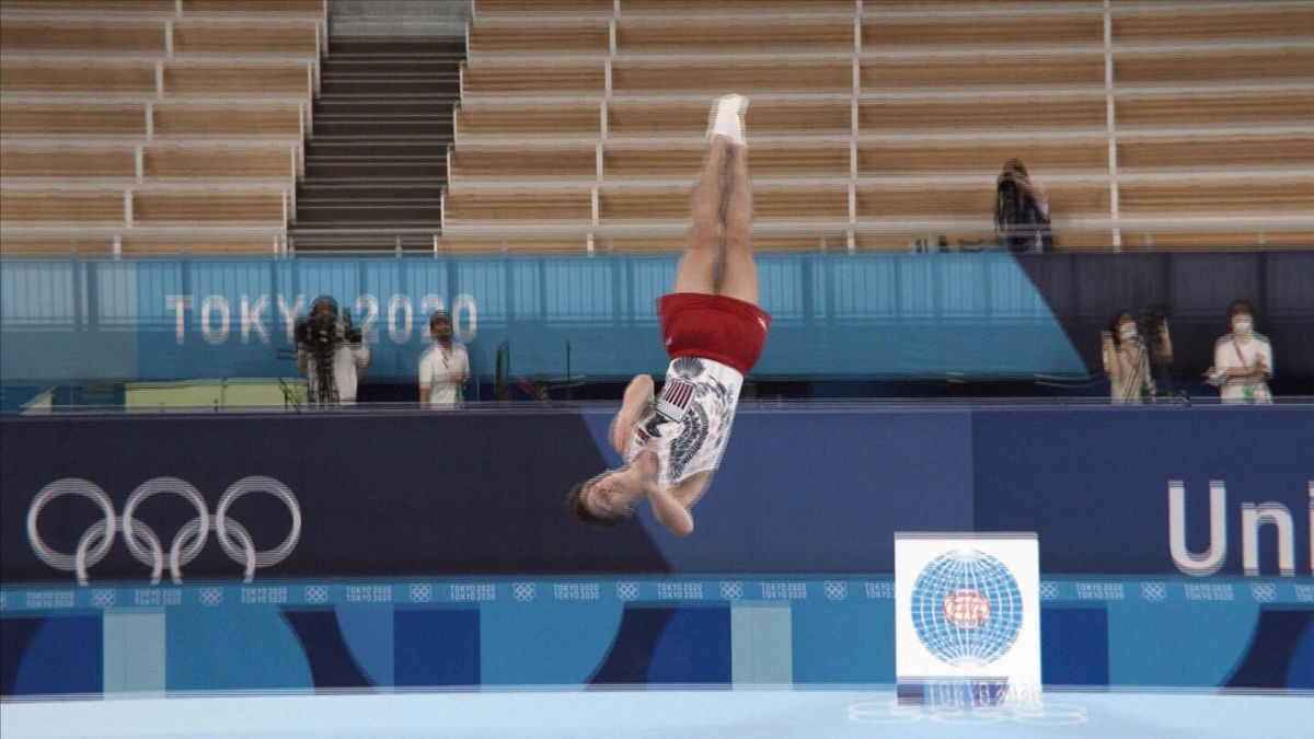 U.S.' Shostak falls through trampoline