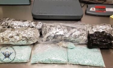 Two people were arrested Tuesday after methamphetamine and fentanyl pills were found during a traffic stop on Highway 97