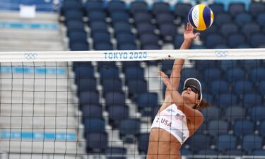 Sarah Sponcil of Team USA extends for the strike against Team Brazil.