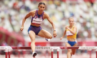 Sydney McLaughlin of Team United States competes in round one of the Women's 400m hurdles heats