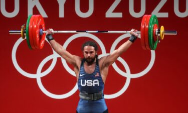 Harrison Maurus of Team USA completes a lift at the Tokyo Olympics