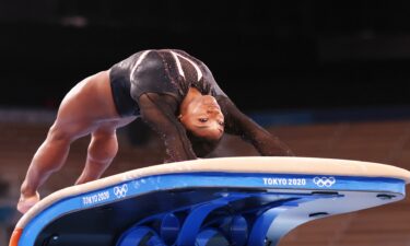 Simone Biles performs a Yurchenko entry on vault