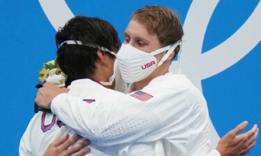 Jay Litherland and Chase Kalisz celebrate