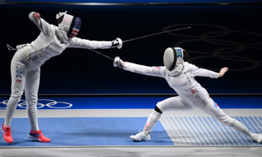 Kelley Hurley was defeated by Russian fencer Aizanat Murtazaeva in the women's individual epee round of 16