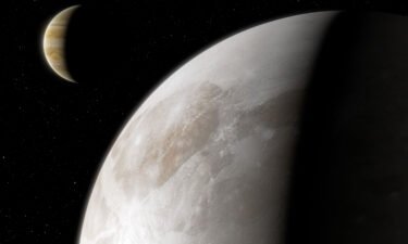 This artist's impression shows Jupiter's moon Ganymede.