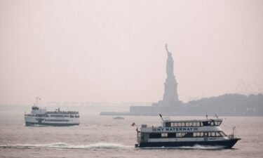 The Statue of Liberty sits behind a cloud of haze on July 20