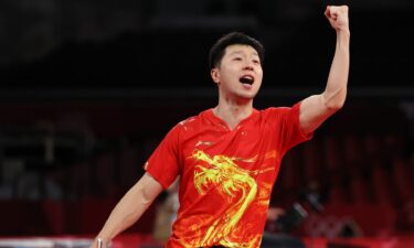 Ma Long of Team China celebrates winning his Men's Singles Semifinals match on day six of the Tokyo 2020 Olympic Games at Tokyo Metropolitan Gymnasium on July 29