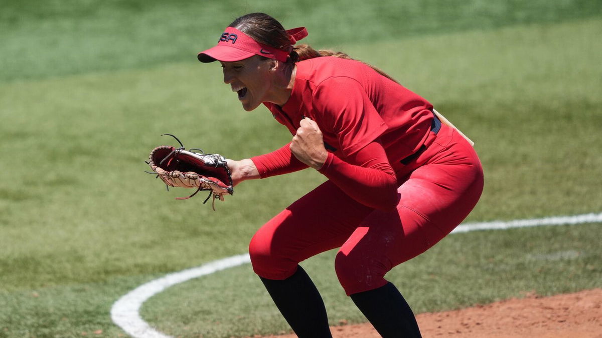 Monica Abbott celebrates a strikeout in a United States win over Australia