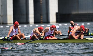 Tense finish in men's four rowing repechage