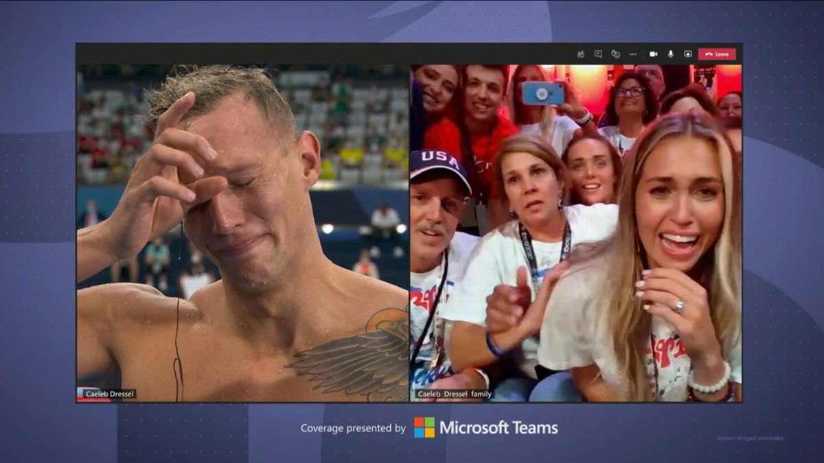 Reunited: Dressel moved to tears by family after gold win