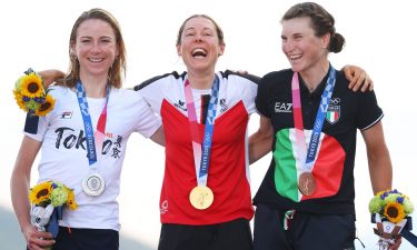 Women's road race medal ceremony at Tokyo Olympics