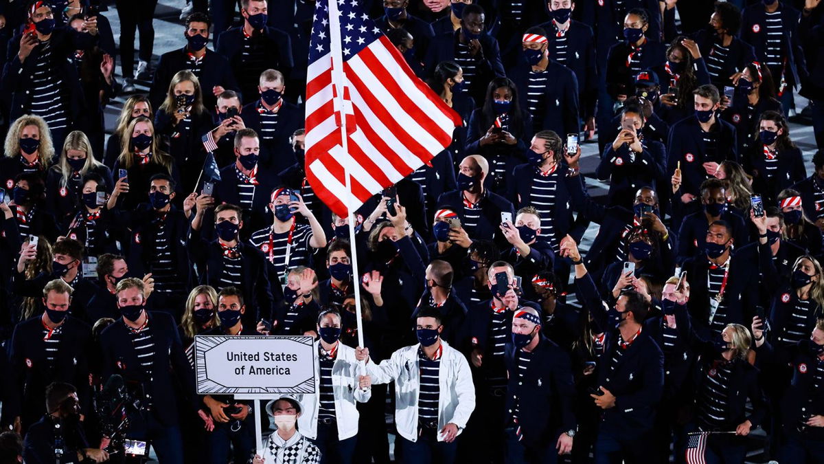 Team USA flagbearers mic'd up during Opening Ceremony