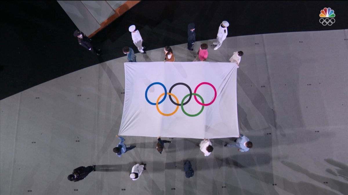 Olympic Flag raised during Opening Ceremony