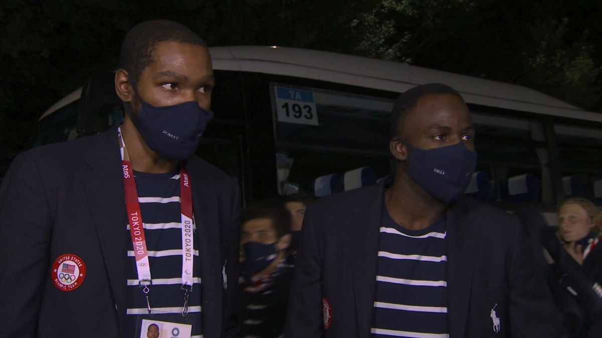 Kevin Durant and Draymond Green arrive for Opening Ceremony