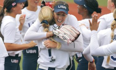 Monica Abbott celebrates U.S. win against Canada