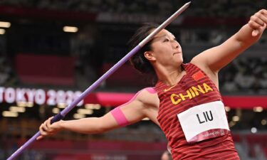 Liu Shiying competes in the women's javelin throw final at the 2020 Tokyo Olympic Games.