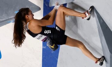 Brooke Raboutou climbs a sport climbing course