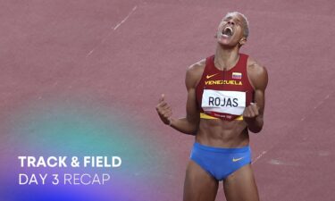 Venezuela's Yulimar Rojas celebrates victory in the womens triple jump final athletics event during the 2020 Summer Olympic Games