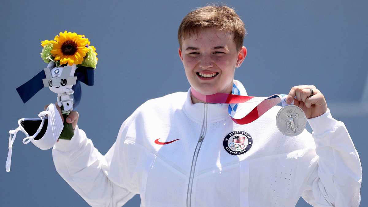 BMX freestyle rider Hannah Roberts poses with her silver medal