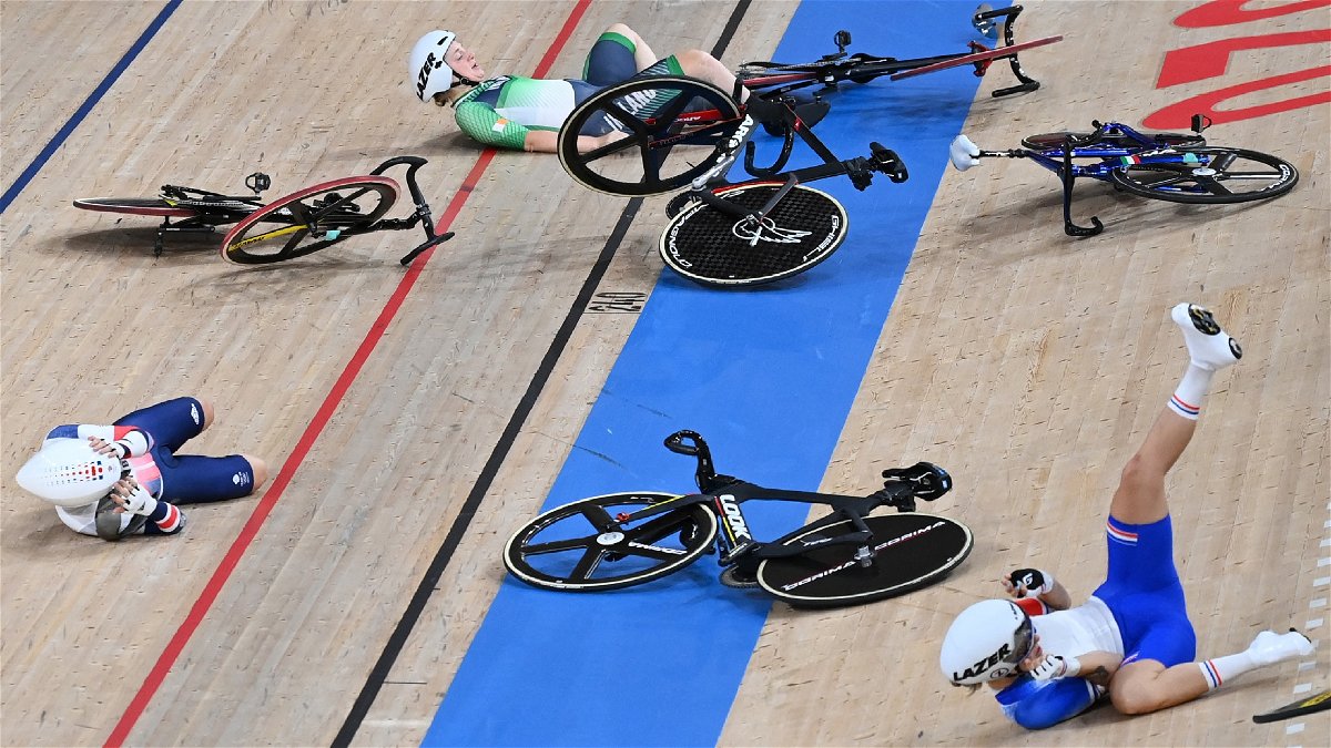 Several Olympians take a fall during a race