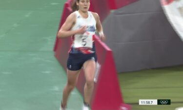 Kate French runs on the last leg of the modern pentathlon.