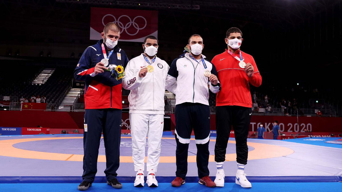 USA's Gable Steveson celebrates 125kg gold after comeback