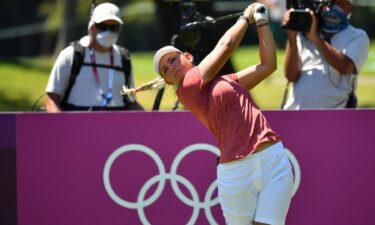 Denmark's Emily Kristine Pedersen watches her drive from the 11th tee in Round 2