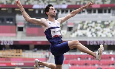 Greece's Miltiadis Tentoglou competes in the men's long jump final during the Tokyo 2020 Olympic Games