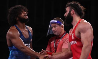 G'Angelo Hancock of Team USA won his first match but lost the second at the Olympics