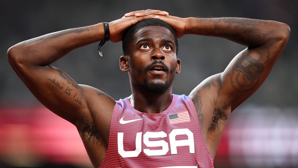 Trayvon Bromell of Team United States reacts after competing in the Men's 100m Semi-Final on day nine of the Tokyo 2020 Olympic Games