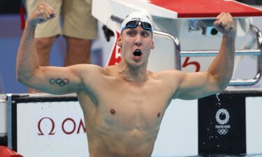 Chase Kalisz of the United States celebrates winning the Men's 400m IM on day two of the Tokyo 2020 Olympic Games