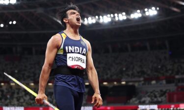 Neeraj Chopra of Team India reacts as he competes in the Men's Javelin Throw Final on day fifteen of the Tokyo 2020 Olympic Games