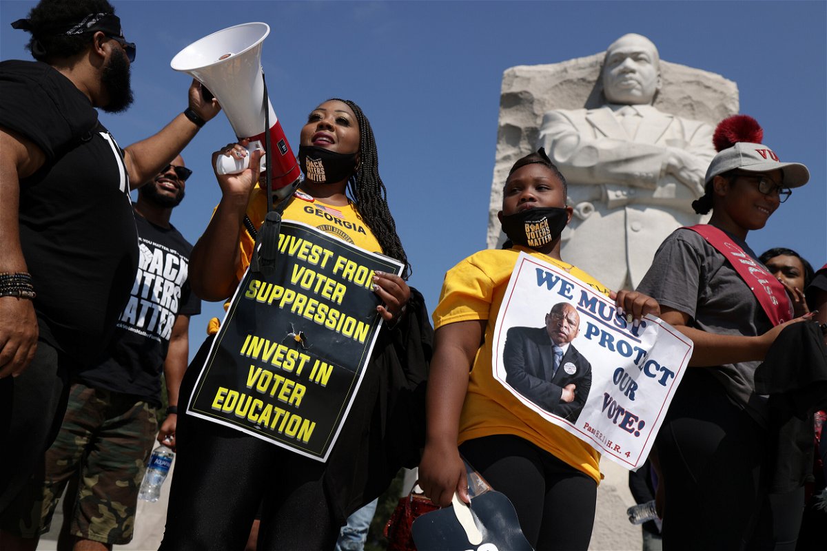 <i>Alex Wong/Getty Images</i><br/>The NAACP is partnering with civil rights groups to launch a national voter mobilization campaign that aims to engage more people in the fight for federal voting legislation and pictured
