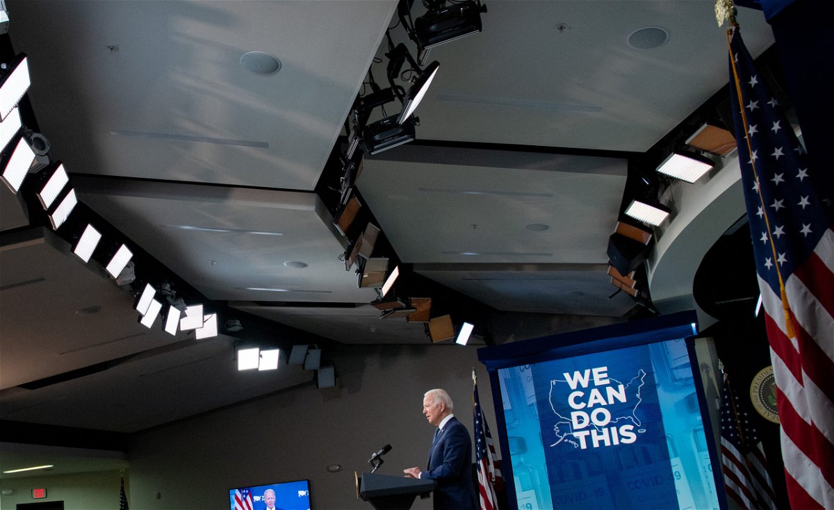 <i>Saul Loeb/AFP/Getty Images</i><br/>President Biden speaks about the country's Covid-19 response. Biden had hoped to have 70% of American adults partially vaccinated by July 4