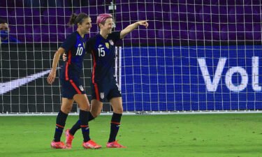 Megan Rapinoe celebrates a goal with Lloyd during a match against Argentina in the SheBelieves Cup.