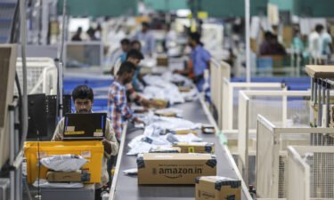 Amazon Friday scored a major win in the battle for India's retail market. This image shows an Amazon.com fulfillment center in Hyderabad