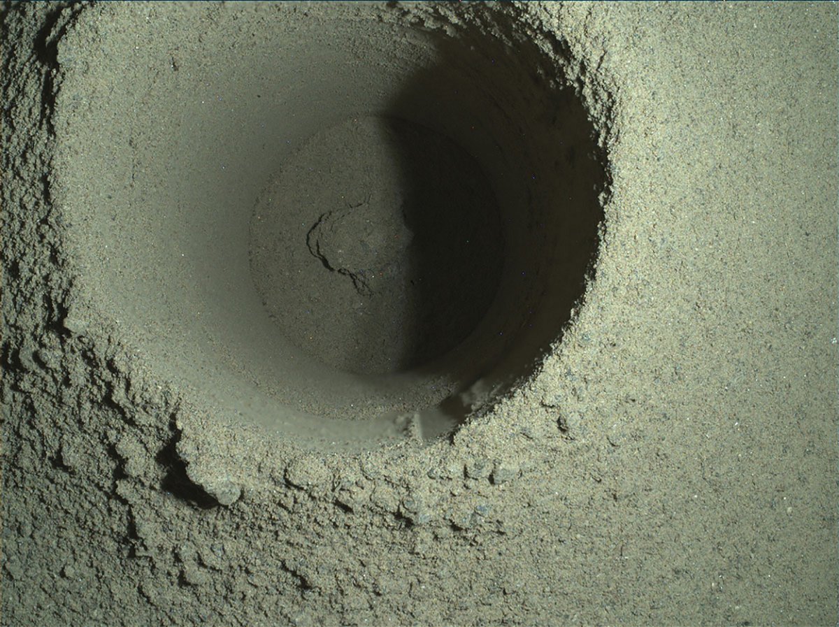 <i>JPL-Caltech/MSSS/NASA</i><br/>This image shows the first borehole drilled on Mars by the Perseverance rover.